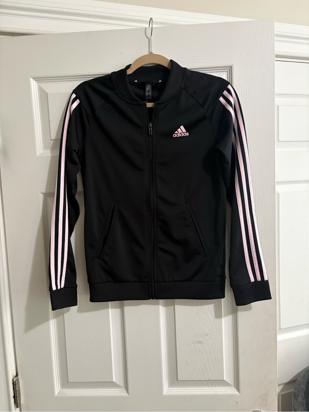 Adidas Women’s Black Track Jacket with Pink Stripe Detailing